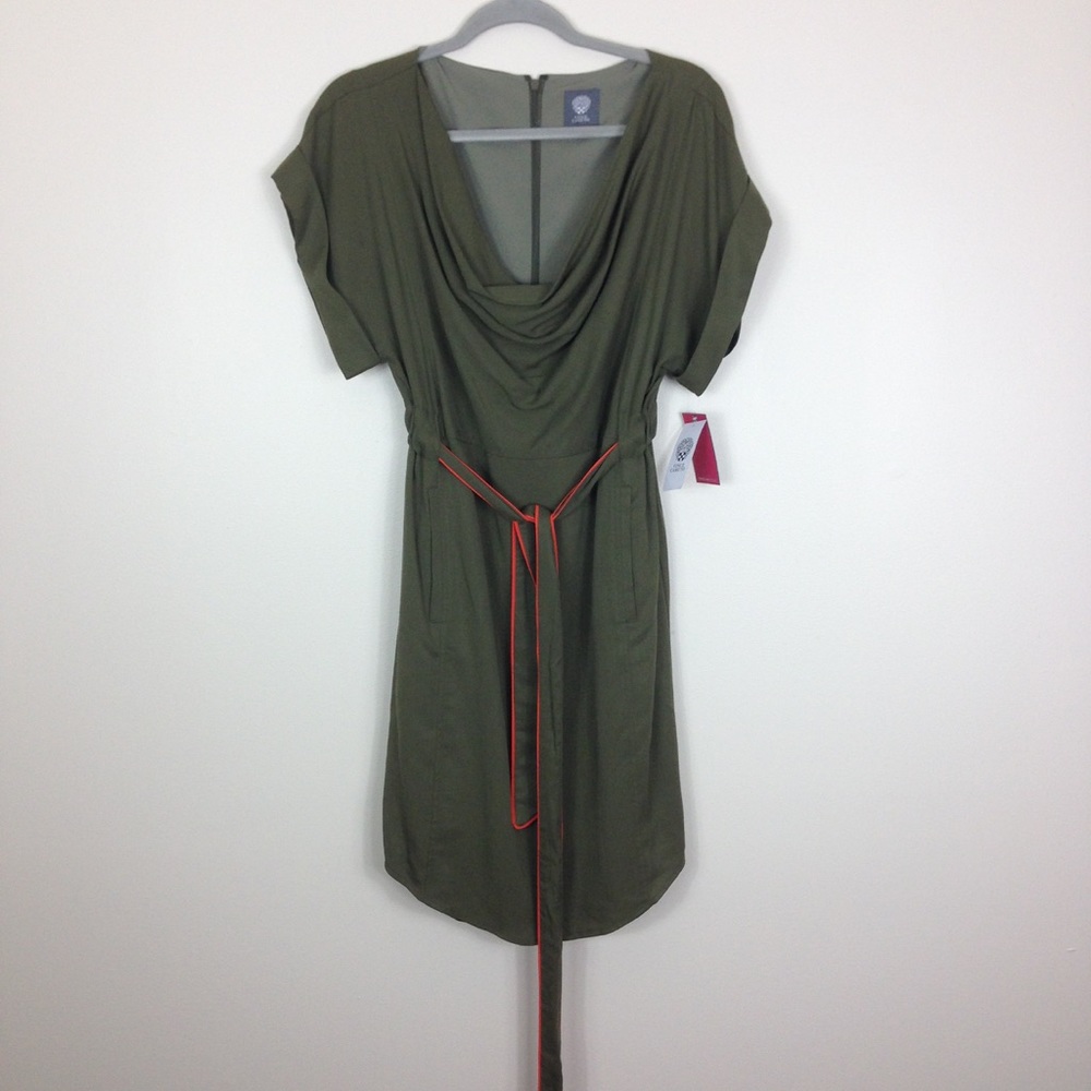 Vince Camuto | NWT Drape Neck Belted Olive Dress